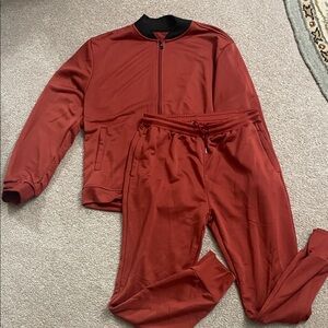 Men’s Dark Red-Orange Tracksuit Set